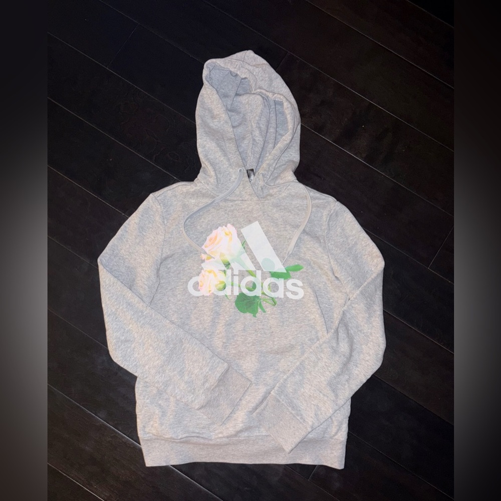 Adidas Gray Hoodie with Floral Accents